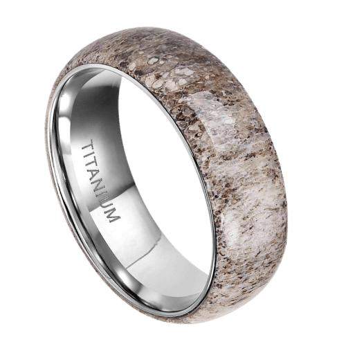 Forester Mens titanium wedding ring with antler bone 