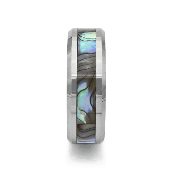 Tungsten Ring with Gleaming Abalone Shelll