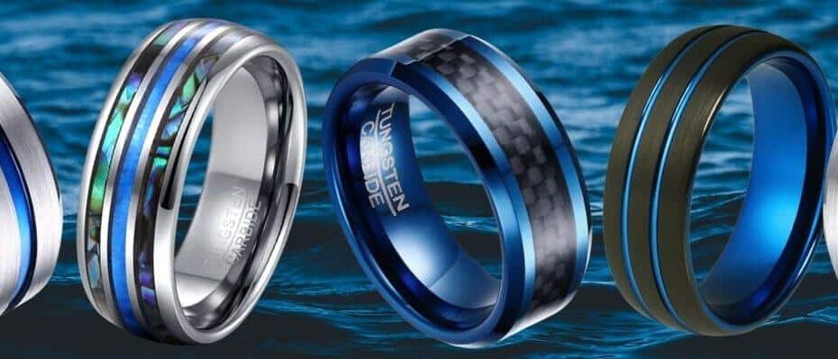 Selection of Blue Tungsten Rings for Men