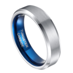 Suave - Men's Tungsten Ring - Silver and Blue Guy's Band 6mm or 8mm