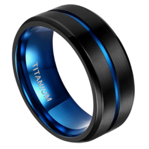 Men's Black and Blue Titanium Ring