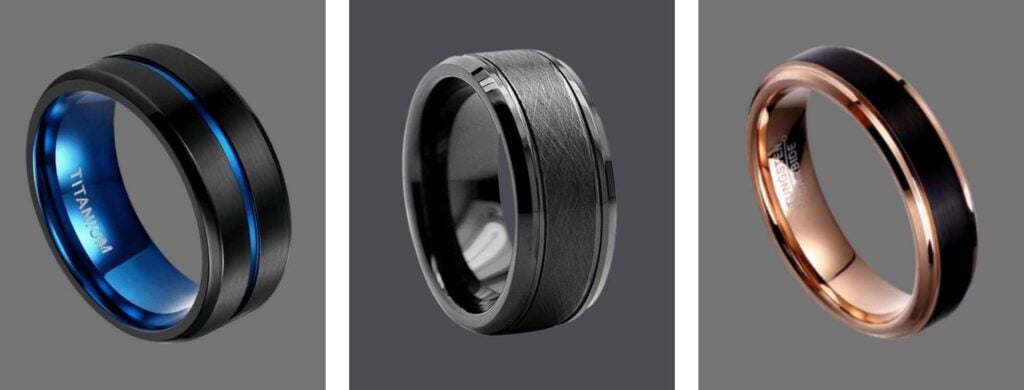 Three men's black rings all unique and innovative