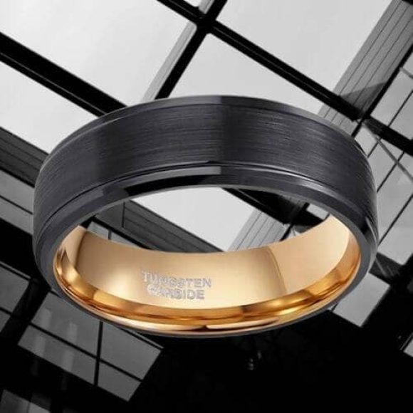 Man's Black and Rose Gold Tungsten Ring
